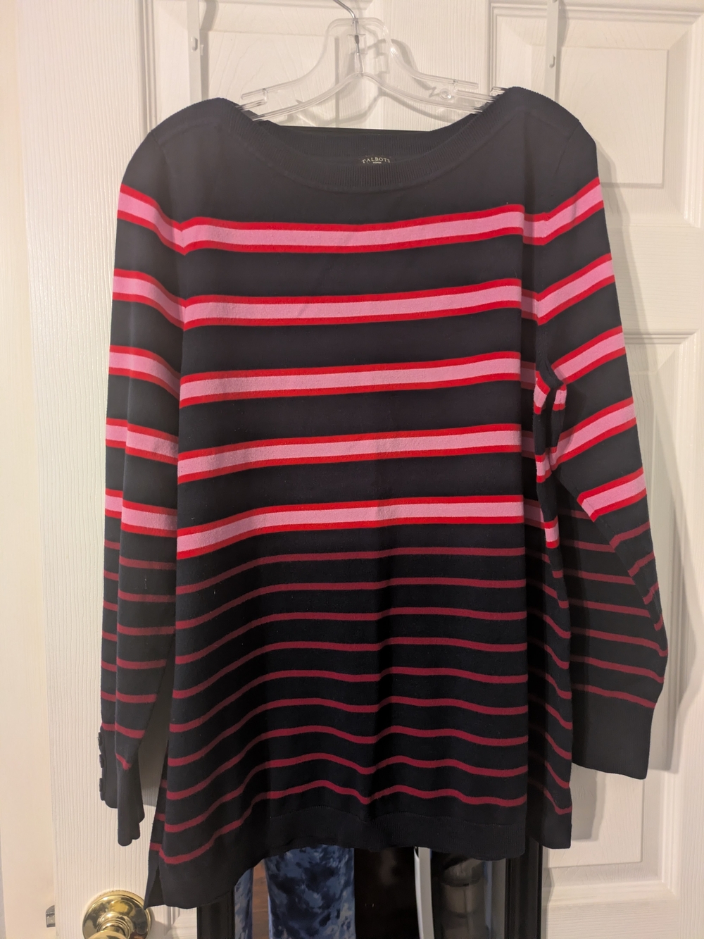 Talbots Navy Sweater with Pink and Red Stripes